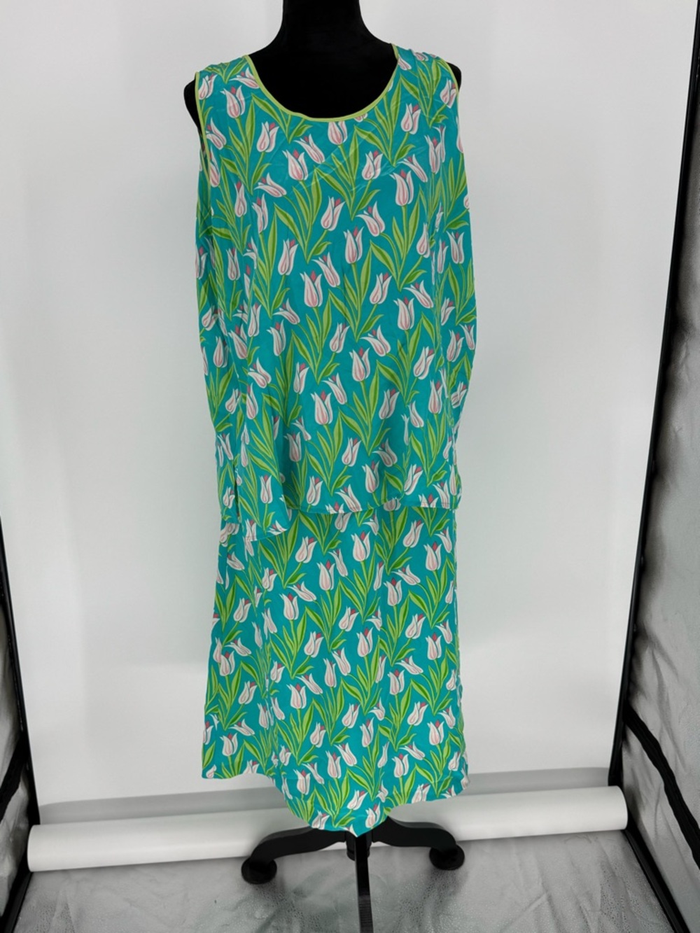 VTG Bob Mackie Wearable Art Silk Skirt Set Green/Pink Floral Print READ SIZES F4 - Picture 2 of 9